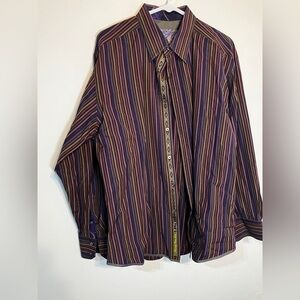 Robert Graham striped contrast cuff long sleeve button up shirt XL
